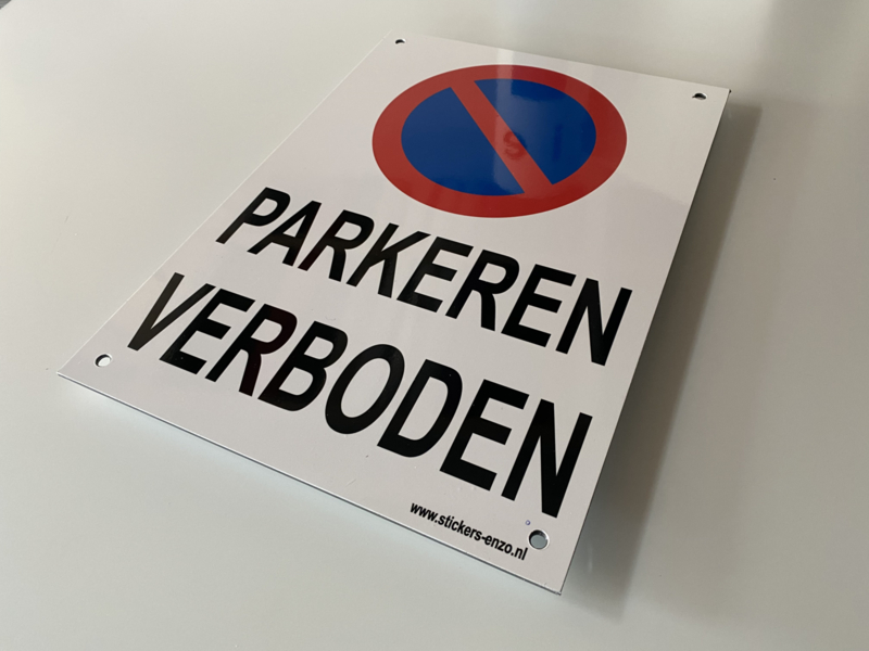 Kunststof bord met opdruk "PARKEREN VERBODEN" +pictogram - Art.nr.0023