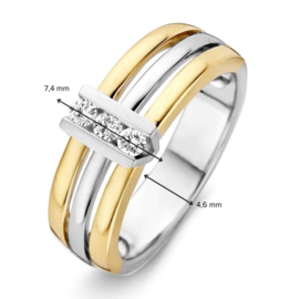 Excellent Jewelry Bicolor Drie Stroken Ring met Briljanten in V-vorm