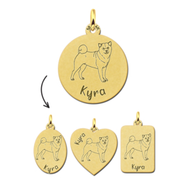 Gouden Hanger met Hondenras Shiba Inu + Naam Graveren