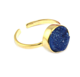 Goudkleurige Open Ring met Blauwe Agaat Druzy van Sujasa