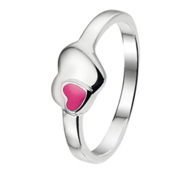 Zilveren Ring voor Kinderen met Roze Emaille Hart