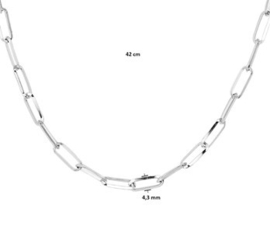 Zilveren Paperclip Collier 4,3 mm Lengte 42 cm