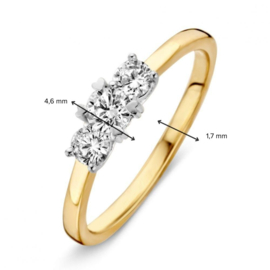Excellent Jewelry Bicolor Dames Ring met Drie Zirkonia’s Kopstuk