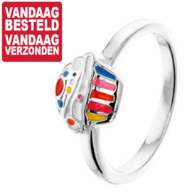 Zilveren Ring voor Kinderen met Vrolijke Cupcake 14mm