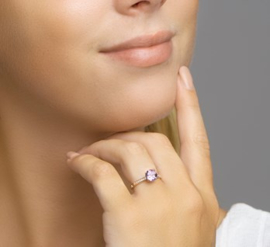 Roségouden Ring met Diamanten en Paarse Amethist