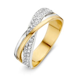 Excellent Jewelry Bicolor Ring met Witgouden Zirkonia Strook
