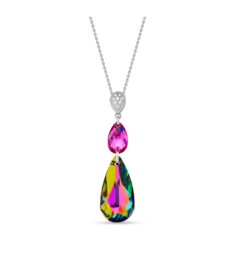 Spark Double Teardrop Ketting met Roze Glaskristal