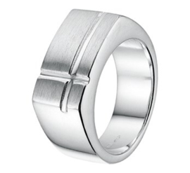 Zilveren Ring voor Heren met Mat Kopstuk en Kruisende Lijnen
