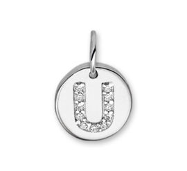 Letter U Bedel Hanger van Zilver met Zirkonia’s