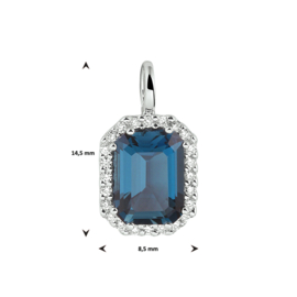Witgouden Hanger met London Blue Topaas en Diamanten