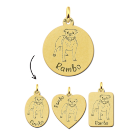 Gouden Hanger met Naam Gravure en Afbeelding Pittbull Hond