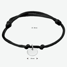 Zwarte Satijnen Armband met Ronde Hanger van Zilver