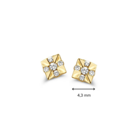 Excellent Jewelry Vierkante Gouden Oorstekers met Diamanten