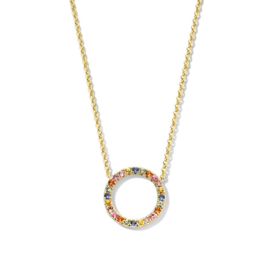 Excellent Jewelry Gouden Collier met Regenboog Saffieren Cirkel