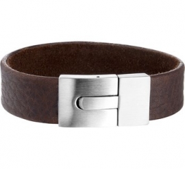 Bruin Leren Heren Armband met Edelstalen Sluiting - Graveer sieraad