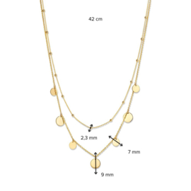 Excellent Jewelry Dubbel Gouden Collier met Bolletjes en Coins