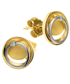 Gouden Oorknoppen met Witgouden Cirkel en 0.02 ct Diamant