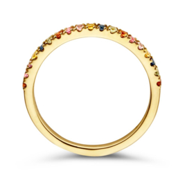 Excellent Jewelry Gouden Ring met Regenboog Saffier Edelstenen