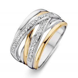 Excellent Jewelry Dames Ring van Zilver met Goud en Zirkonia’s