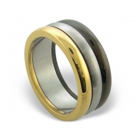 Heren ring / Zwart, zilver en goud kleur IB7759