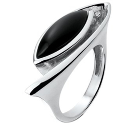 Zilveren Fantasie Ring met Gepunte Ovale Zwarte Onyx