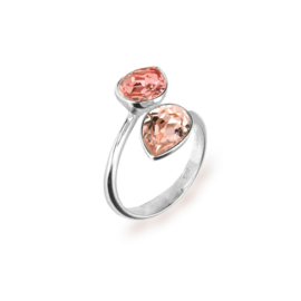 Spark Zilveren Pear Drop Ring met Roze en Rosé Glaskristal