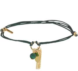 Groene Gevlochten Armband met Gouden Decoraties