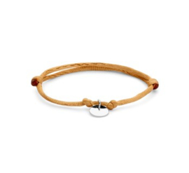 Caramel Satijnen Armband met Ronde Hanger van Zilver