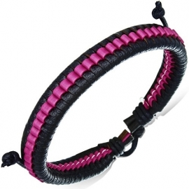 Zwart/Roze leren armband SKU83342