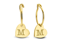 14K Geelgouden Creolen met Hartjes Hanger en Initialen | Names4ever