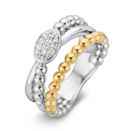 Excellent Jewelry Zilver met Gouden Bolletjes Ring met Zirkonia’s