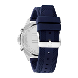 Tommy Hilfiger Zilverkleurig Heren Horloge met Blauwe Siliconen Band