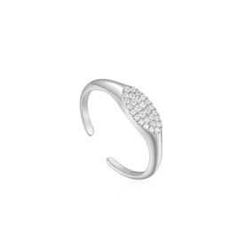 Zilveren Glam Signet Ring met Zirkonia’s van Ania Haie S