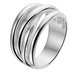 Ring van Gerhodineerd Zilver met Vier Stroken Voorkant