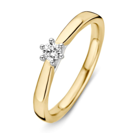 Excellent Jewelry Slanke Geelgouden Dames Ring met 0,14 crt. Diamant