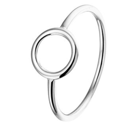 Slanke Gerhodineerd Zilveren Ring met Opengewerkt Rondje