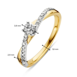 Excellent Jewelry Bicolor Ring met Diamant en Diamant Kopstuk