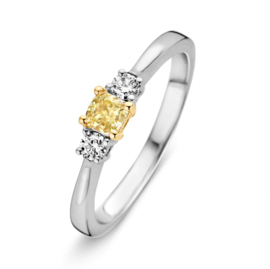 Excellent Jewelry Witgouden Ring met Diamant en Gele Diamant