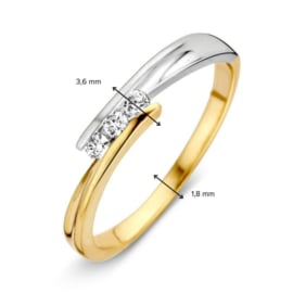 Excellent Jewelry Slanke Gouden Ring met Witgouden Uiteinde en Zirkonia’s