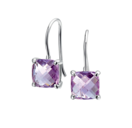 Square Paarse Amethyst Oorhangers van Zilver