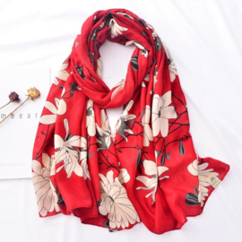 Rode Sjaal met Bloemen Print M1575