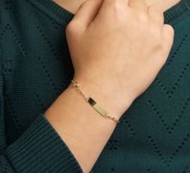 Geelgouden Schakelarmband met Dolfijn Bedel en Graveerplaatje