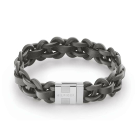 Tommy Hilfiger Grijs Leren Heren Schakel Armband TJ2790374