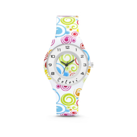 Wit Kids Horloge met Gekleurde Twist Afbeeldingen van Colori Junior