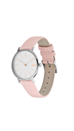 Lacoste Zilverkleurig Moon Dames Horloge met Roze Lederen Horlogeband