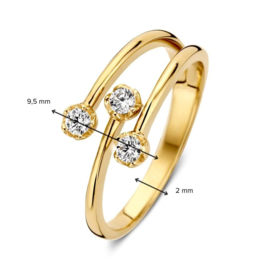 Excellent Jewelry Gouden Dames Ring met Drie Zirkonia Uiteinden