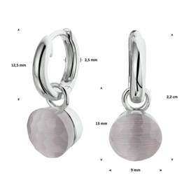 Gerhodineerd Zilveren Oorringen met Grijze Cat’s Eye Hanger