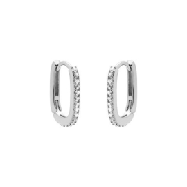 Karma Zilverkleurige Hinged Hoops Zirconia Oorringen