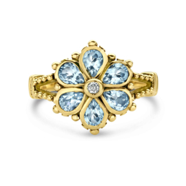 Gouden Vintage Ring met Blauw Topaas en Diamant 0.04ct h si