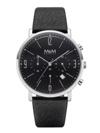 Zilverkleurig Heren Horloge met Zwart Lederen Horlogeband van M&M